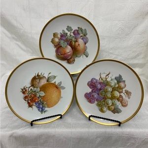 Bavaria Jaeger Set of Three  Salad Plates Porcelain  Gold Rim 7”